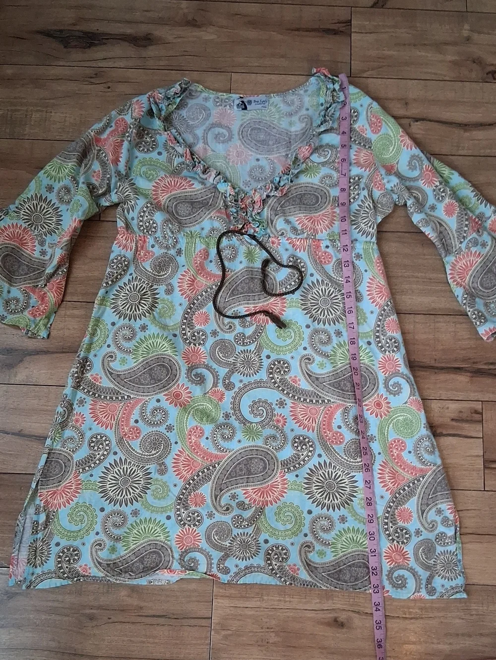 Women's Boho Linen Paisley Print Summer Dress  Multicolor Coverup Medium - Picture 16 of 17